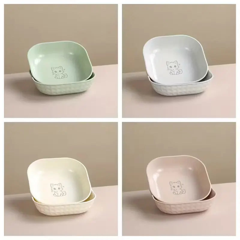Set of 4 Leak-Proof Cat Bowls, Durable Plastic Pet Food & Water Bowl Set, Anti-Fatigue Design, Easy Clean, Ideal for Indoor Cats