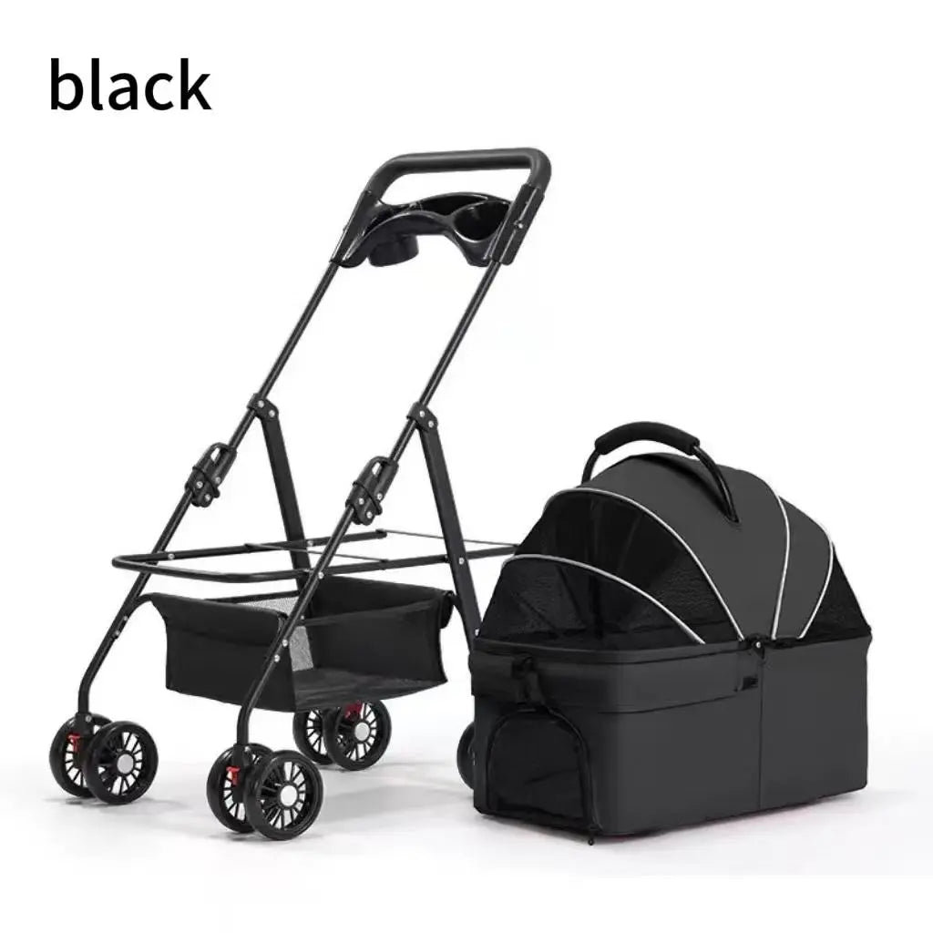 Pawzseek Pet Stroller for Cats Dogs Foldable Design with Sun Rain Cover Breathable Mesh Panel Storage Bag Outdoor