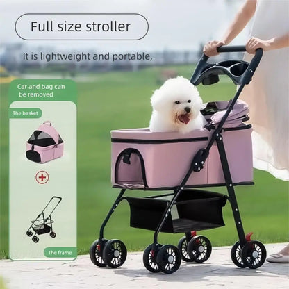 Pawzseek Pet Stroller for Cats Dogs Foldable Design with Sun Rain Cover Breathable Mesh Panel Storage Bag Outdoor