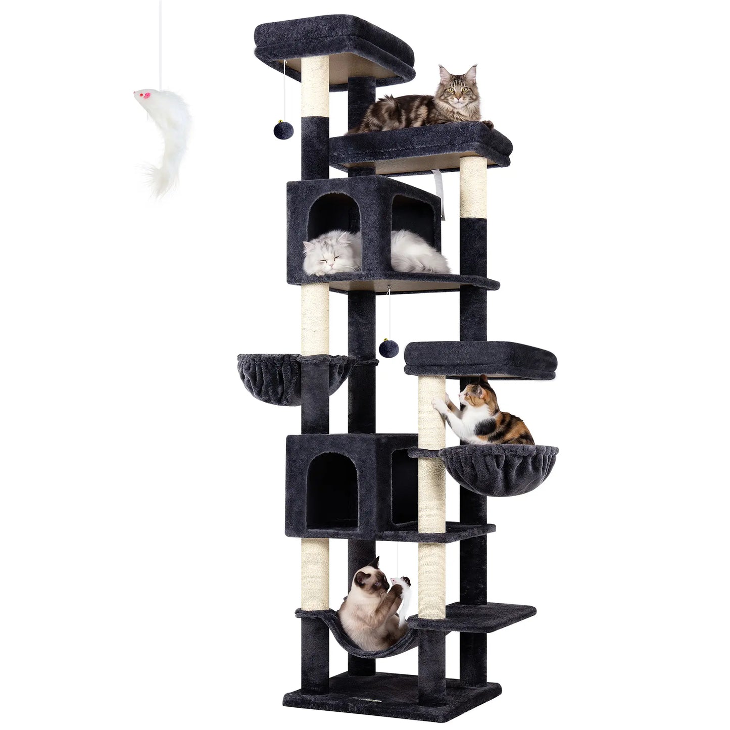 Globlazer Premium 82" Heavy-Duty Cat Mansion, Corner Space-Saving Furniture with Dual Condos and Seven Sisal Scratching Posts