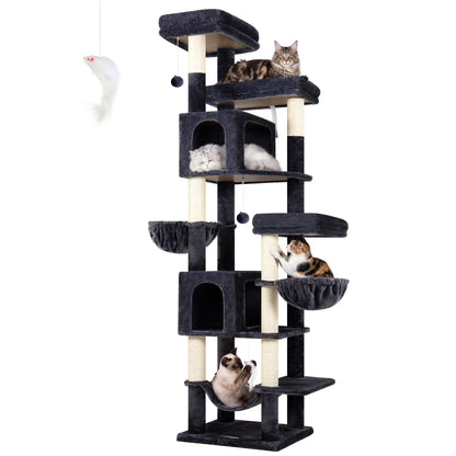 Globlazer Premium 82" Heavy-Duty Cat Mansion, Corner Space-Saving Furniture with Dual Condos and Seven Sisal Scratching Posts