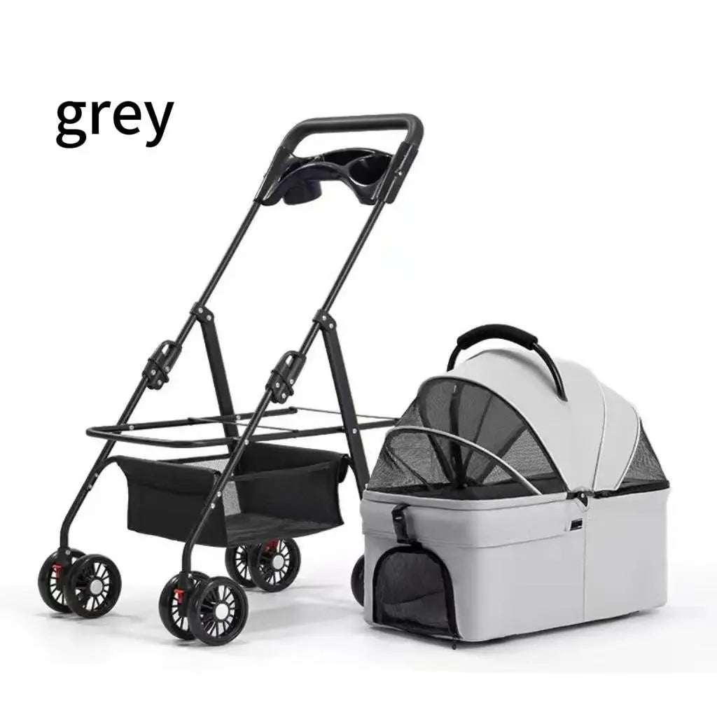 Pawzseek Pet Stroller for Cats Dogs Foldable Design with Sun Rain Cover Breathable Mesh Panel Storage Bag Outdoor