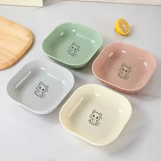 Set of 4 Leak-Proof Cat Bowls, Durable Plastic Pet Food & Water Bowl Set, Anti-Fatigue Design, Easy Clean, Ideal for Indoor Cats