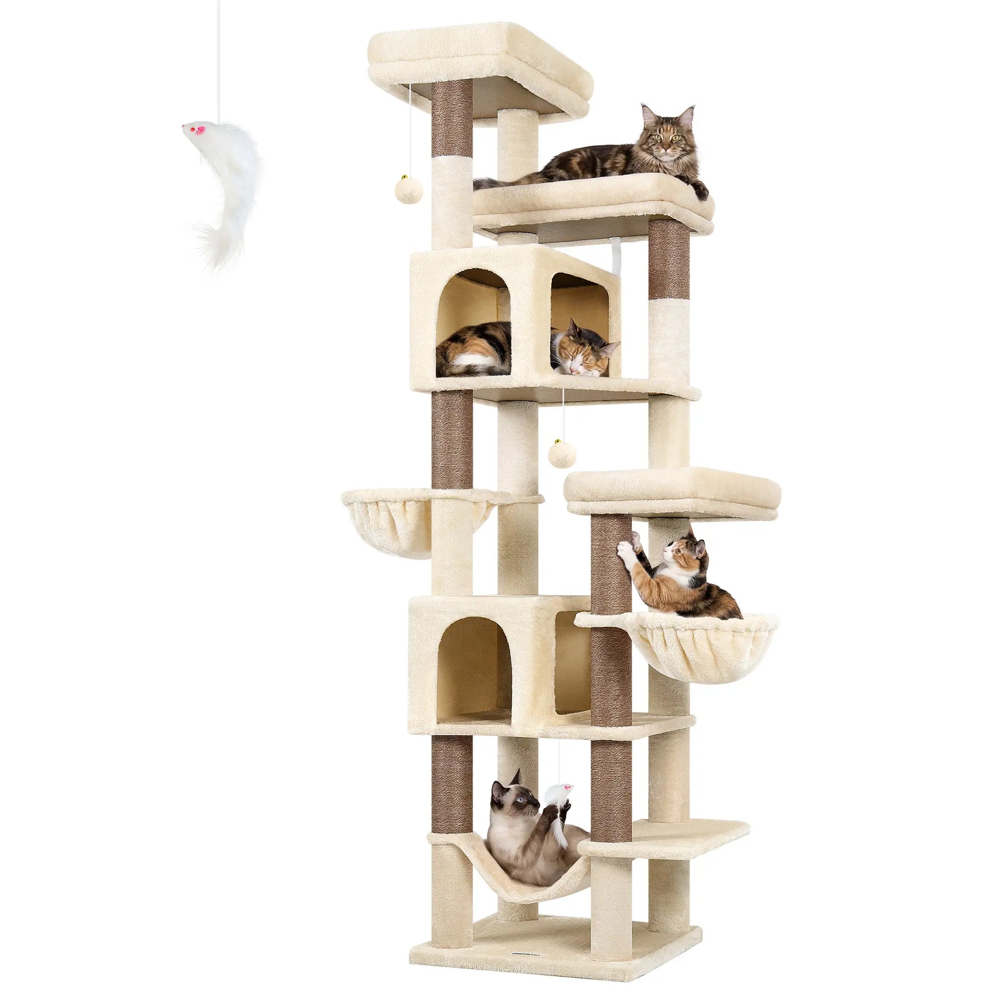 Globlazer Premium 82" Heavy-Duty Cat Mansion, Corner Space-Saving Furniture with Dual Condos and Seven Sisal Scratching Posts