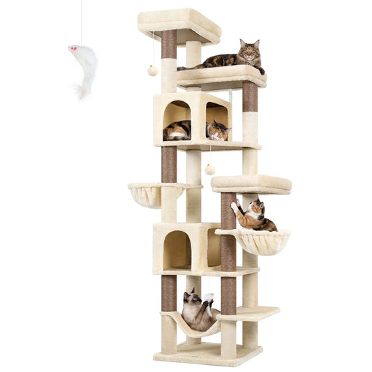 Globlazer Premium 82" Heavy-Duty Cat Mansion, Corner Space-Saving Furniture with Dual Condos and Seven Sisal Scratching Posts