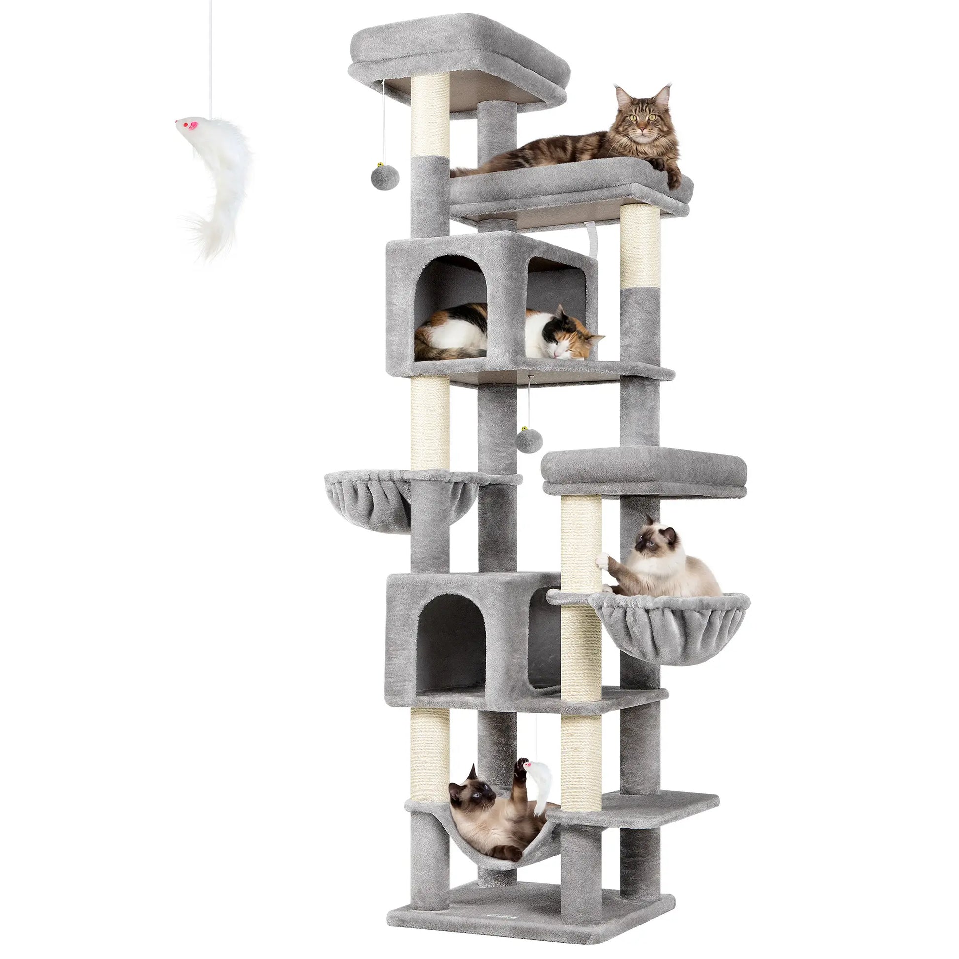 Globlazer Premium 82" Heavy-Duty Cat Mansion, Corner Space-Saving Furniture with Dual Condos and Seven Sisal Scratching Posts