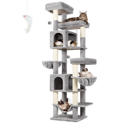 Globlazer Premium 82" Heavy-Duty Cat Mansion, Corner Space-Saving Furniture with Dual Condos and Seven Sisal Scratching Posts