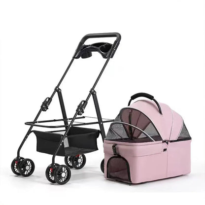 Pawzseek Pet Stroller for Cats Dogs Foldable Design with Sun Rain Cover Breathable Mesh Panel Storage Bag Outdoor
