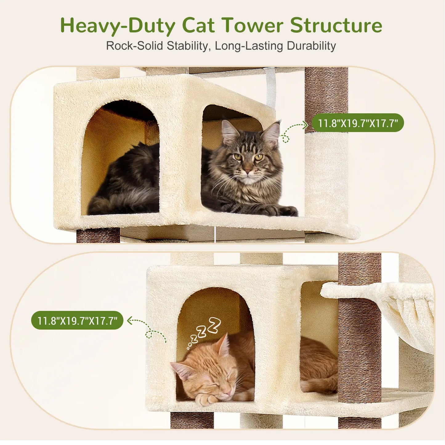 Globlazer Premium 82" Heavy-Duty Cat Mansion, Corner Space-Saving Furniture with Dual Condos and Seven Sisal Scratching Posts